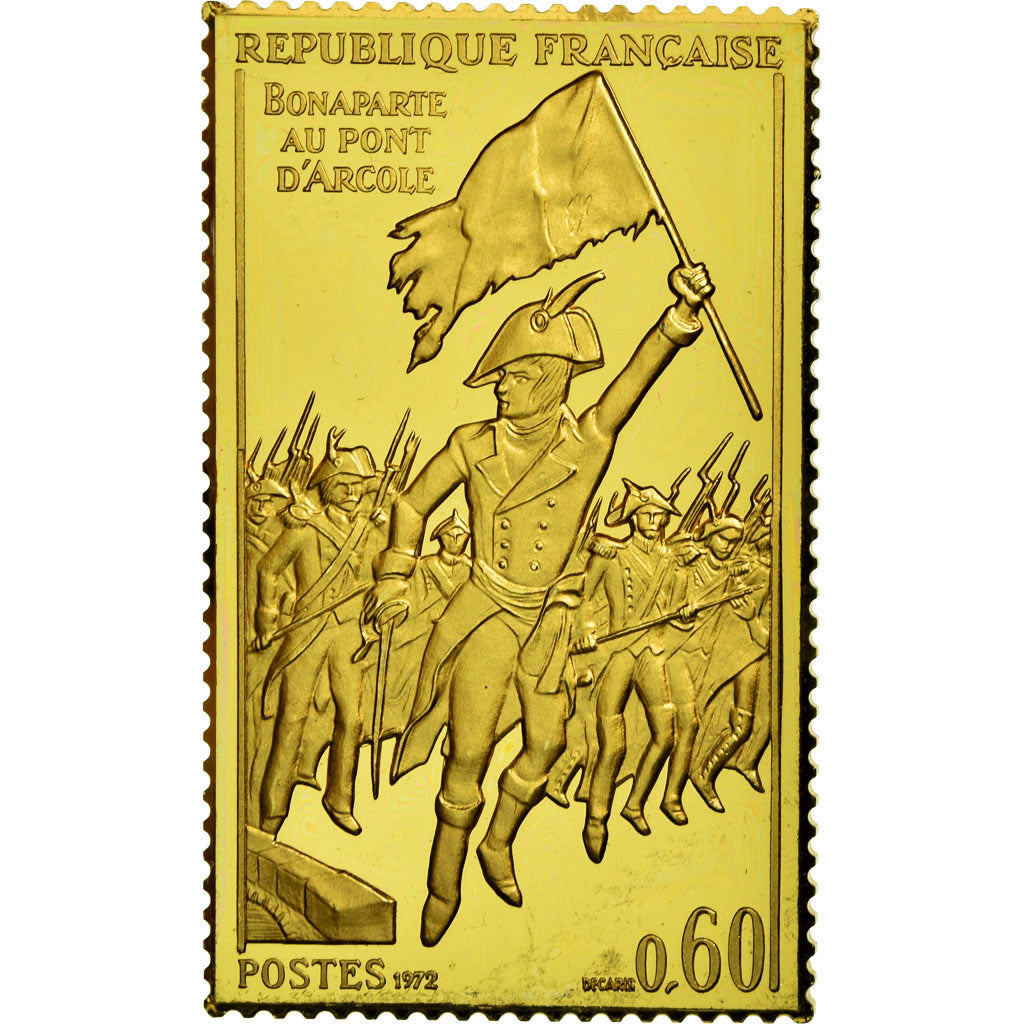 France, Médaille, Timbre, Napoléon Bonaparte au Pont d'Arcole, SPL+, Vermeil
