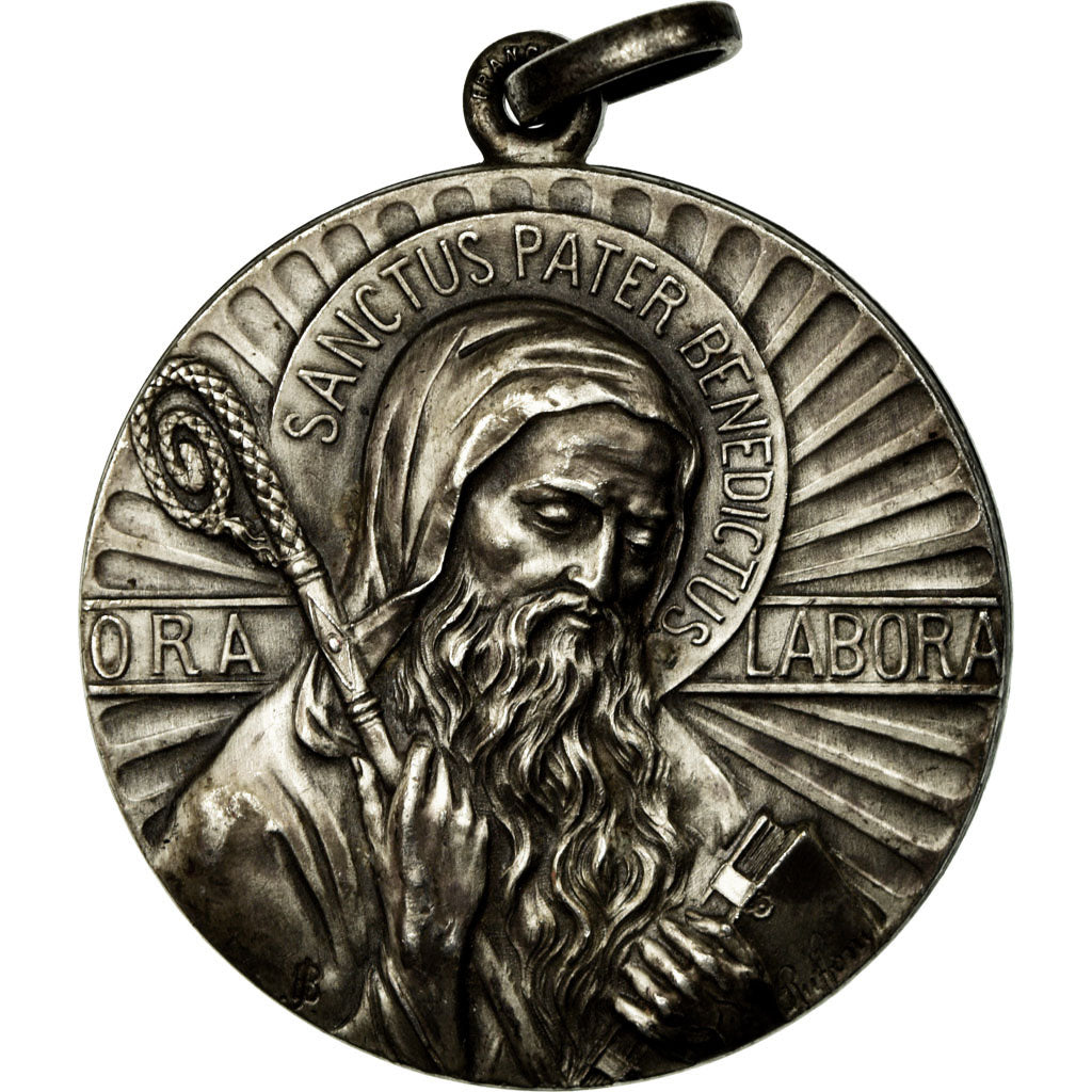 Francia, medalla, Religion, Sanctus Pater Bénédictus, Ora Labora, EBC, Bronce