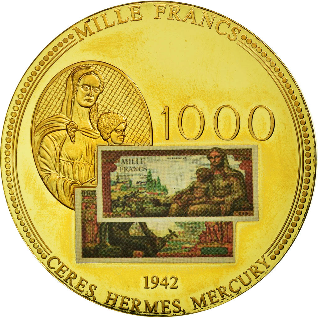 France, Médaille, Les Anciens Francs, 1000 Francs Cérès, FDC, Copper Gilt
