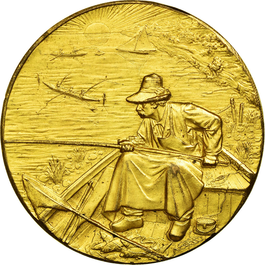 França, Medal, Art Nouveau, Pêcheur sur l'Eau, AU(50-53), Bronze Dourado