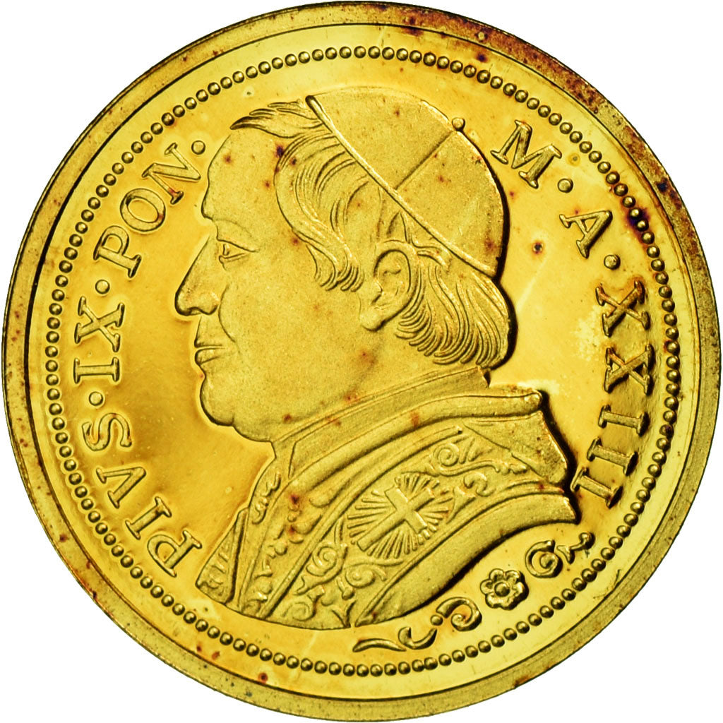 France, Médaille, Réplique Pie IX, 20 Lire 1869, 2009, FDC, Or