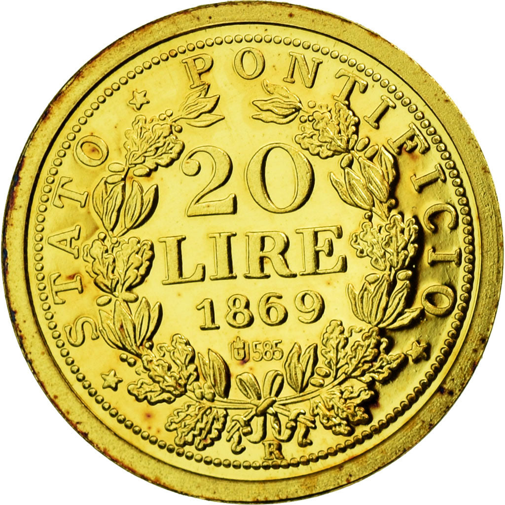 France, Médaille, Réplique Pie IX, 20 Lire 1869, 2009, FDC, Or