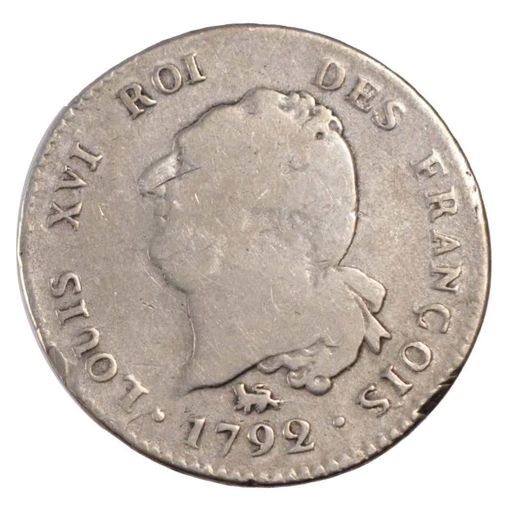 FRANCE, 30 sols françois, 30 Sols, 1792, Paris, KM #606.1, F(12-15), Silver, G..