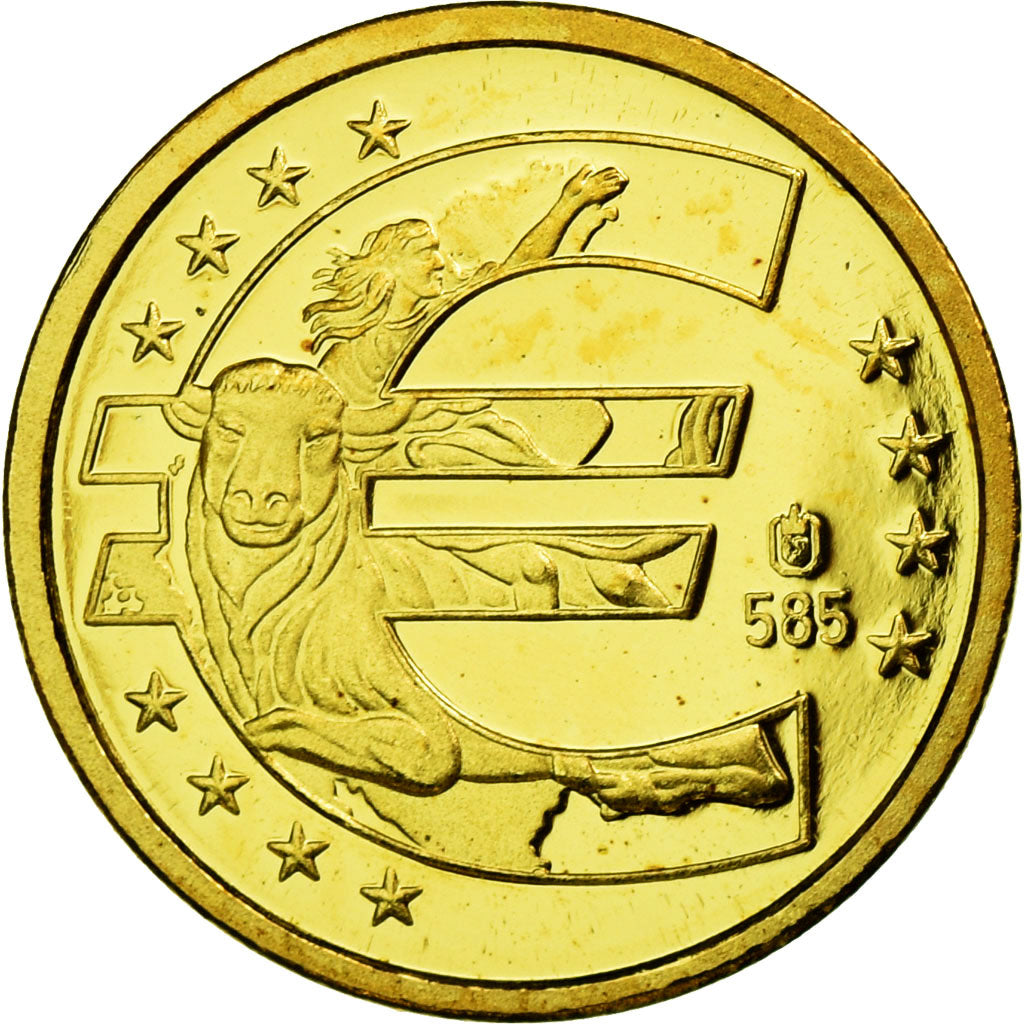 France, Medal, 10 ans de l'Euro, 2009, MS(65-70), Gold