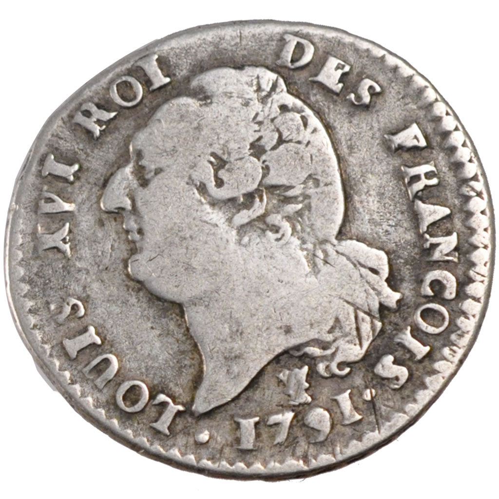 FRANCE, 15 sols françois, 15 Sols, 1791, Limoges, VF(20-25), Silver, Gadoury #36