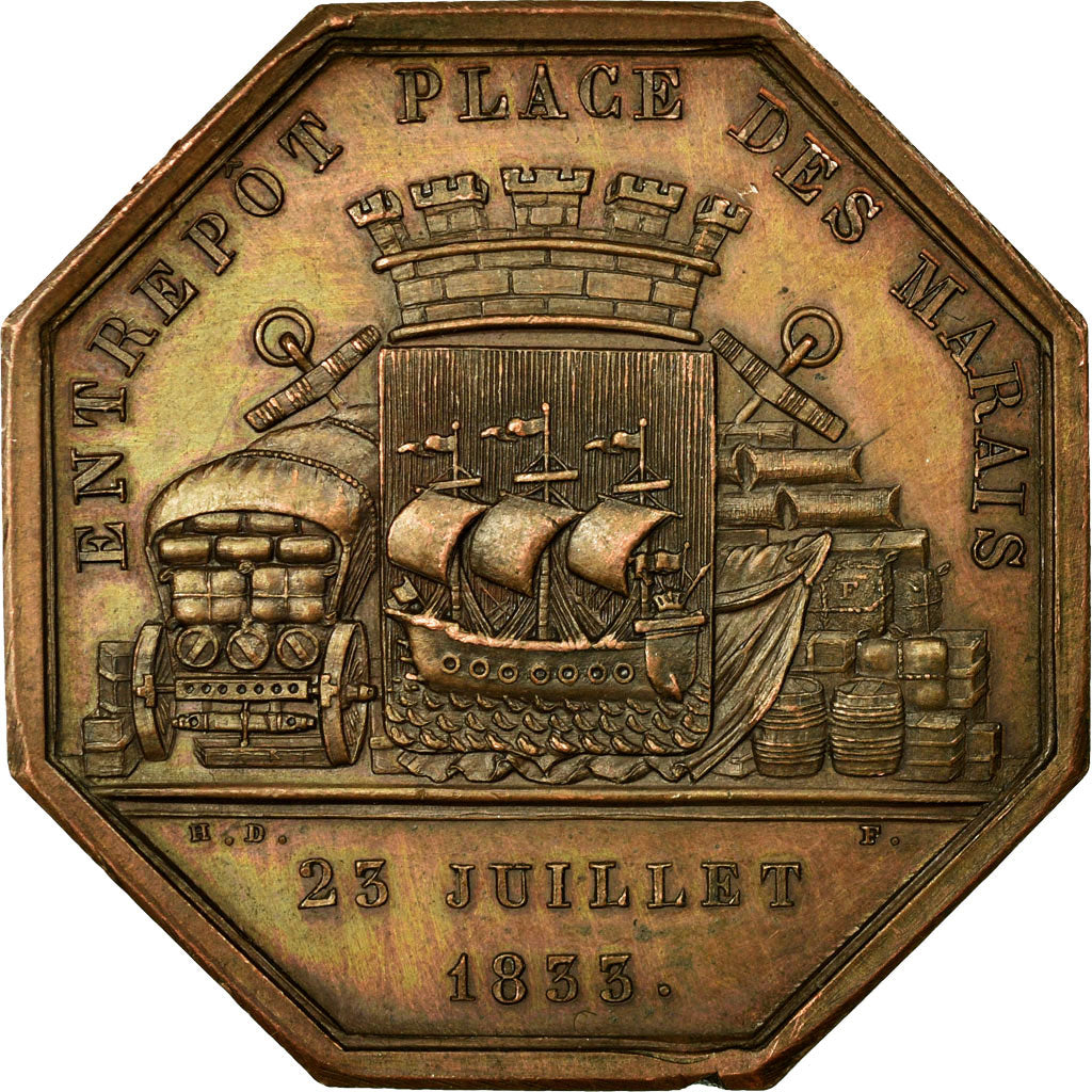 Francia, Token, Louis philippe Ier, Entrepôt Place des marais, 1833, Desnoyers