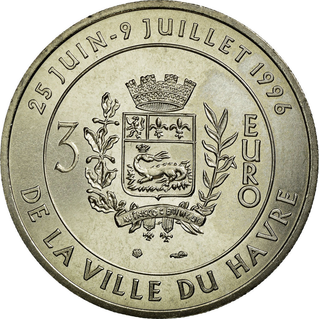 França, Medal, 3 Euro Ville du Havre, Pont de Normandie, 1996, MS(65-70)