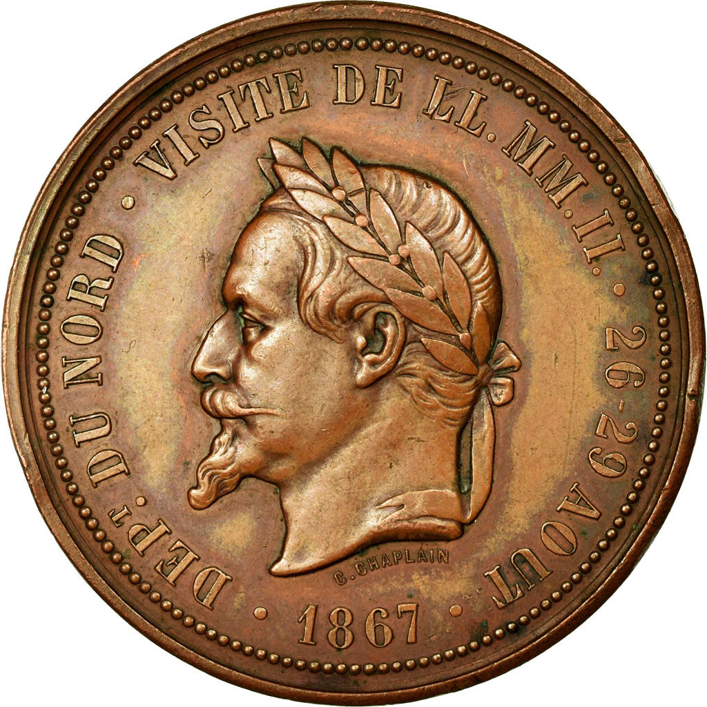France, Medal, Napoléon III, Visite de la Chambre de Commerce de Lille, 1867