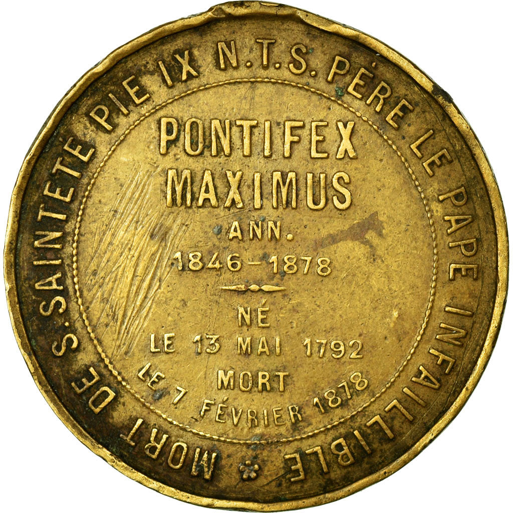 Vaticano, medaglia, Mort du Pape Pie IX, 1878, MB+, Rame