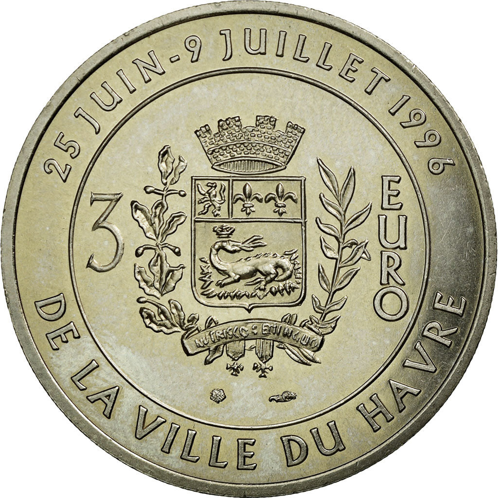 Francia, Token, 3 Euro Ville du Havre, Pont de Normandie, 1996, FDC, Cobre -
