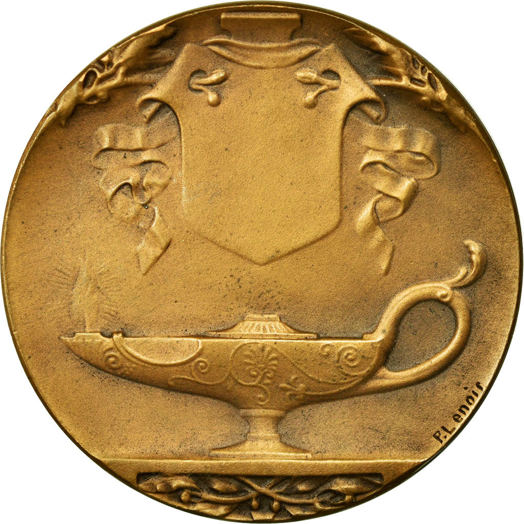 Francia, medalla, Art Nouveau, L'Ecriture, Lenoir, EBC, Bronce