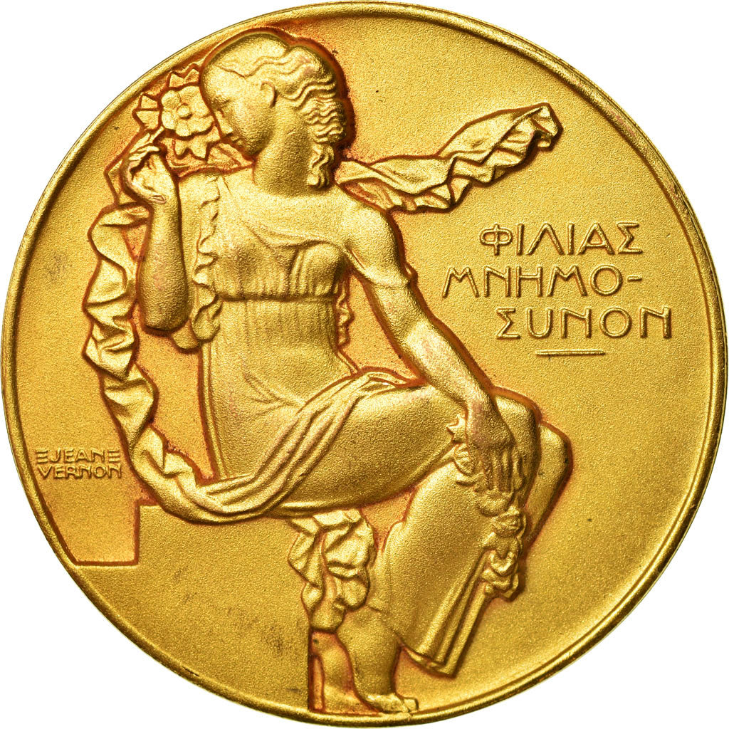 Frankrijk, Medaille, Art Déco, Femme Assise, Vernon, UNC-, Gilt Bronze