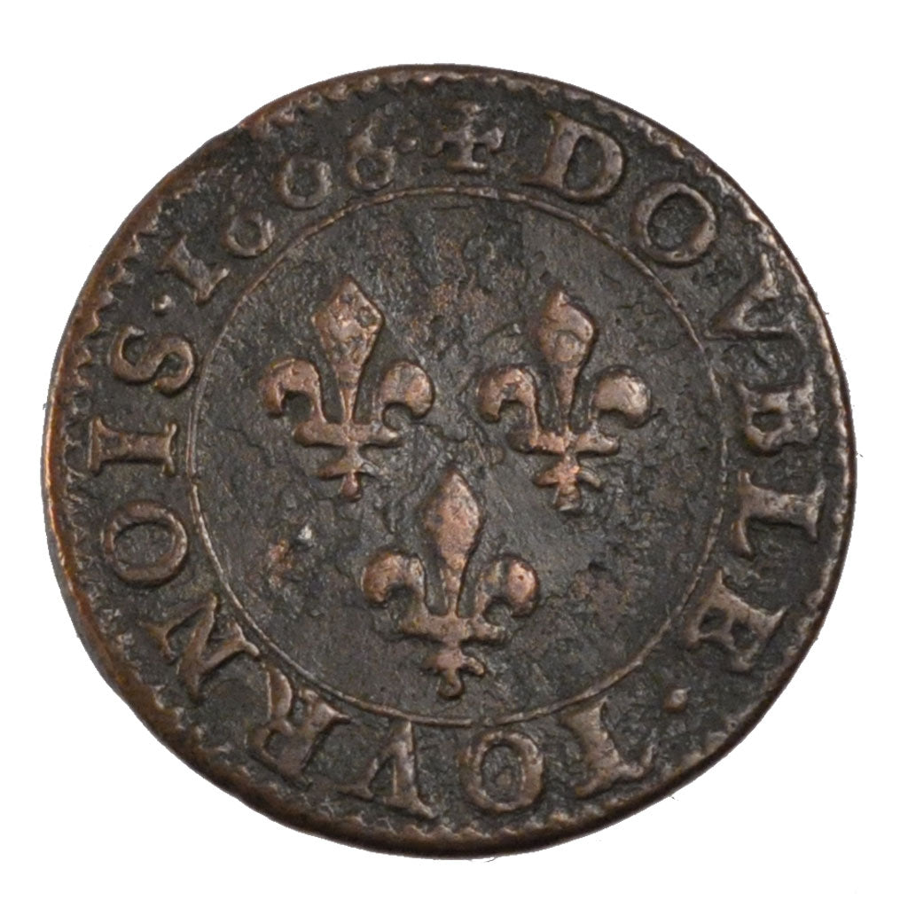 FRANCE, Double Tournois, 1606, Paris, EF(40-45), Copper, Duplessy #1273, 3.39