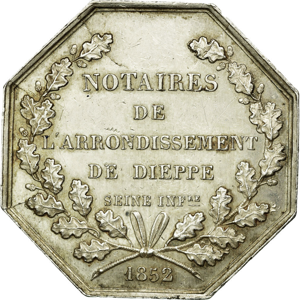 France, Jeton, Notaires de l'Arrondissement de Dieppe, 1852, Caqué, TTB+