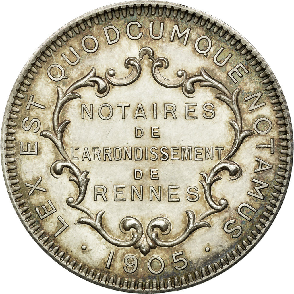 France, Token, Notaires de l'Arrondissement de Rennes, 1905, MS(63), Silver