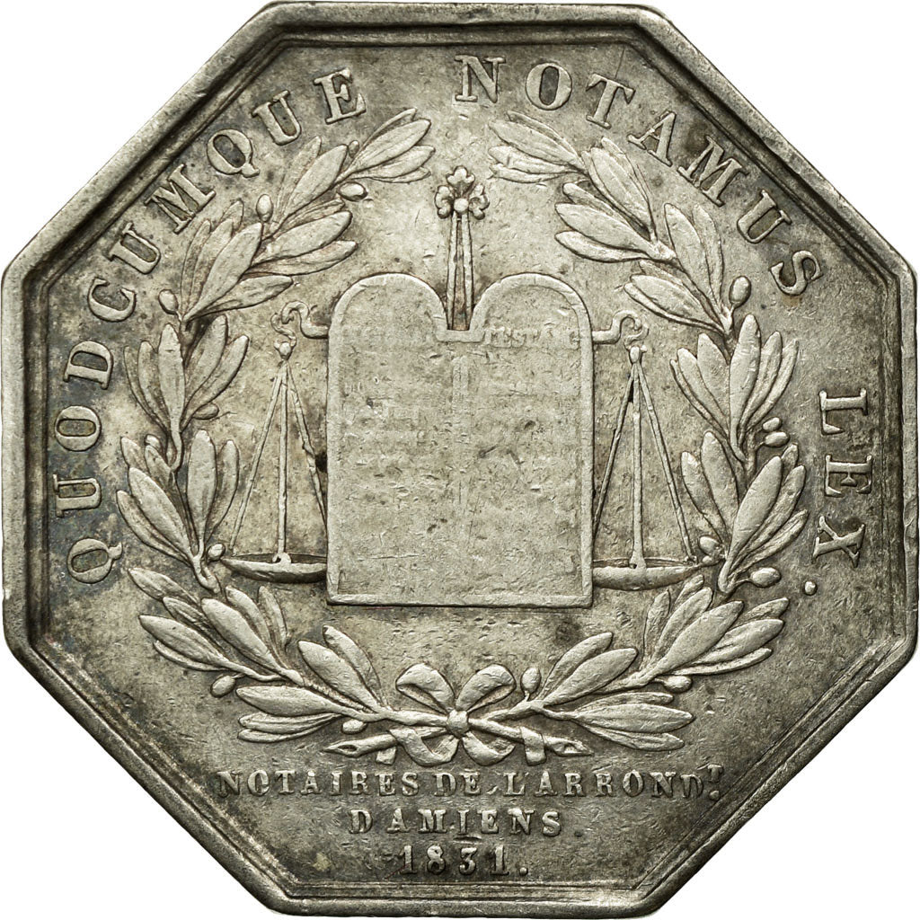 Frankrijk, Token, Notaires de l'Arrondissement d'Amiens, 1831, ZF+, Zilver