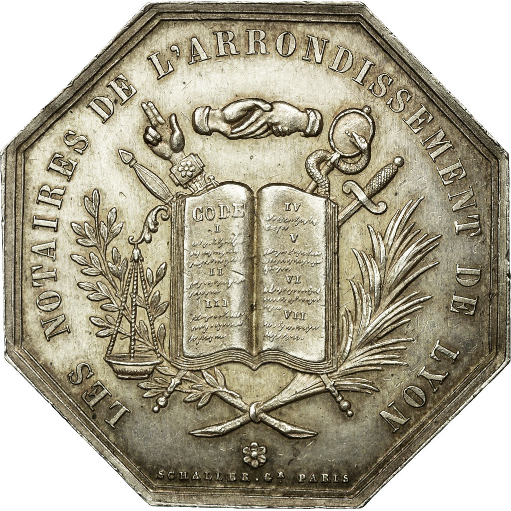 Francia, Token, Notaires de l'Arrondissement de Lyon, 1883, Schaller, SPL-