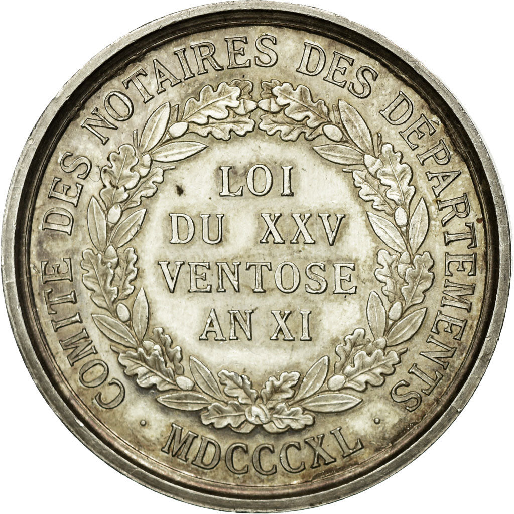 France, Jeton, Corps Notarial, (Napoléon Bonaparte), 1840, Barre, SUP+, Argent