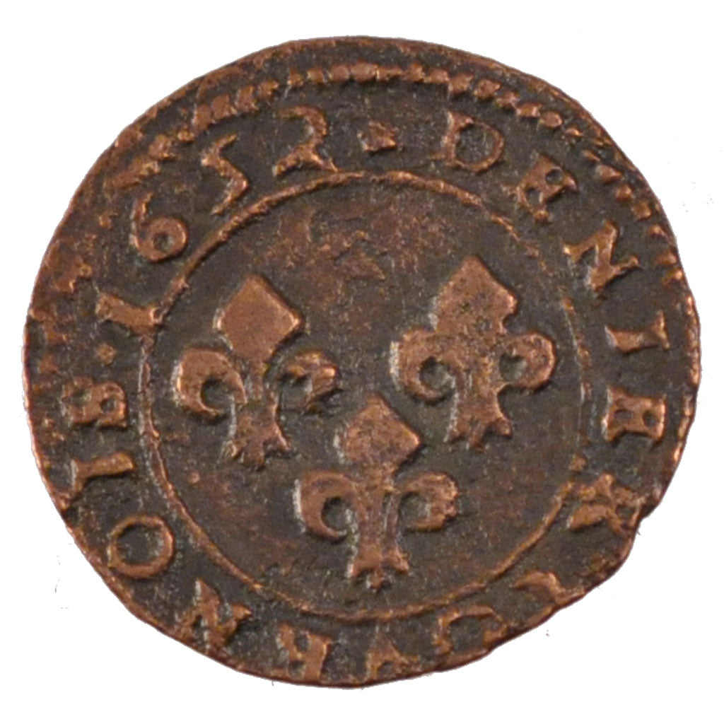 FRANCE, Denier Tournois, 1652, EF(40-45), Copper, CGKL #790, 1.36