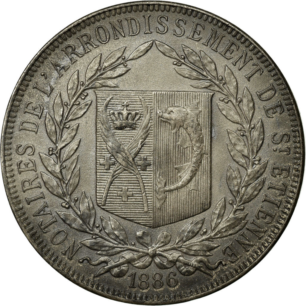 France, Jeton, Notaires de l'Arrondissement de Saint-Etienne, 1886, SPL, Argent