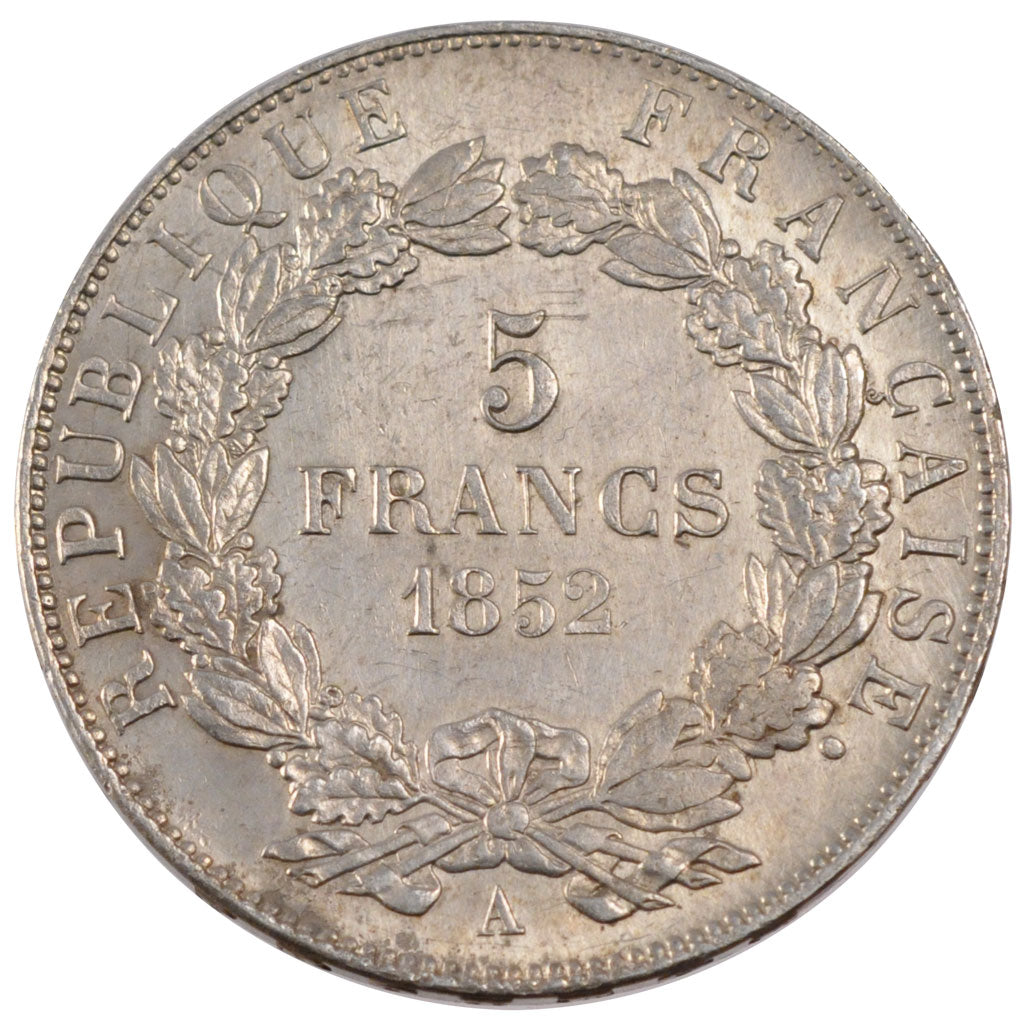 FRANCE, 5 Francs, 1852, Paris, AU(55-58), Silver, Gadoury #726, 24.96