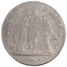 FRANCE, Union et Force, 5 Francs, 1796, Bordeaux, KM #639.5, VF(20-25), Silver,.