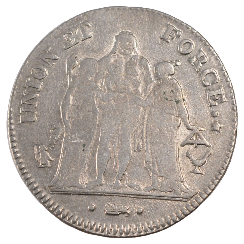 Francia, Union et Force, 5 Francs, 1797, Bordeaux, MB, Argento, KM:639.5, Gad...
