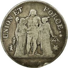 Moneda, Francia, Union et Force, 5 Francs, 1802, Marseille, BC, Plata