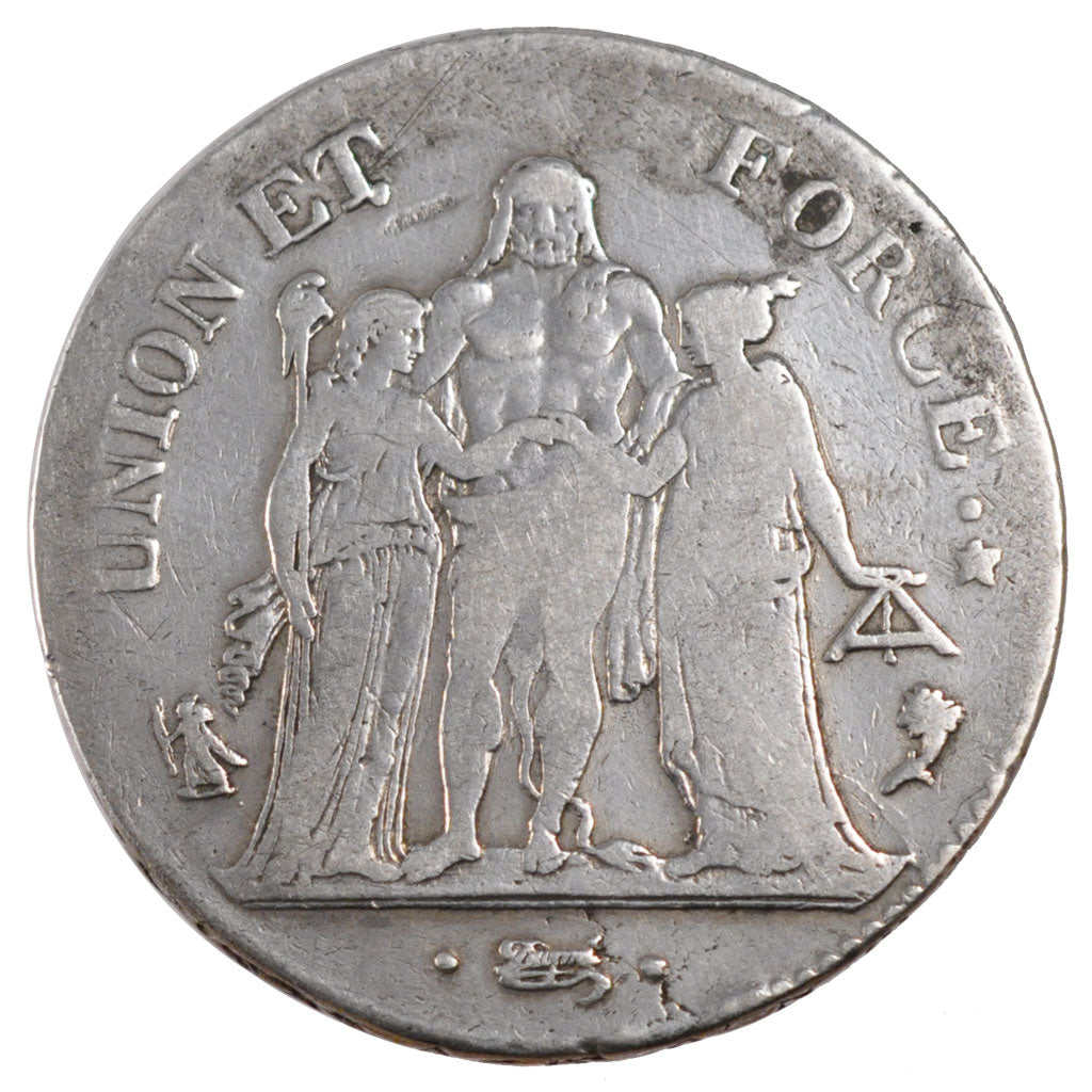 Francia, Union et Force, 5 Francs, 1795, Paris, B, Argento, Gadoury:563