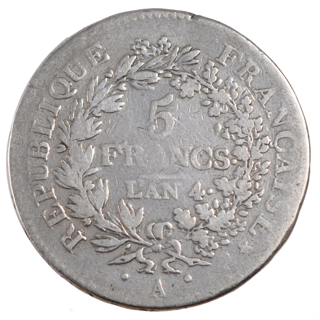 Francia, Union et Force, 5 Francs, 1795, Paris, B, Argento, Gadoury:563