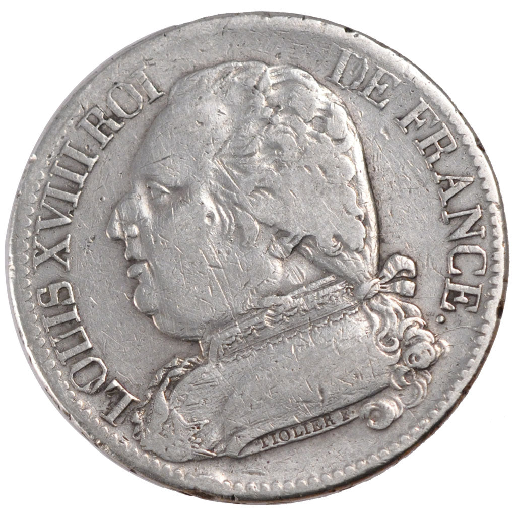 FRANCE, Louis XVIII, 5 Francs, 1814, Toulouse, KM #702.9, VF(20-25), Silver,...