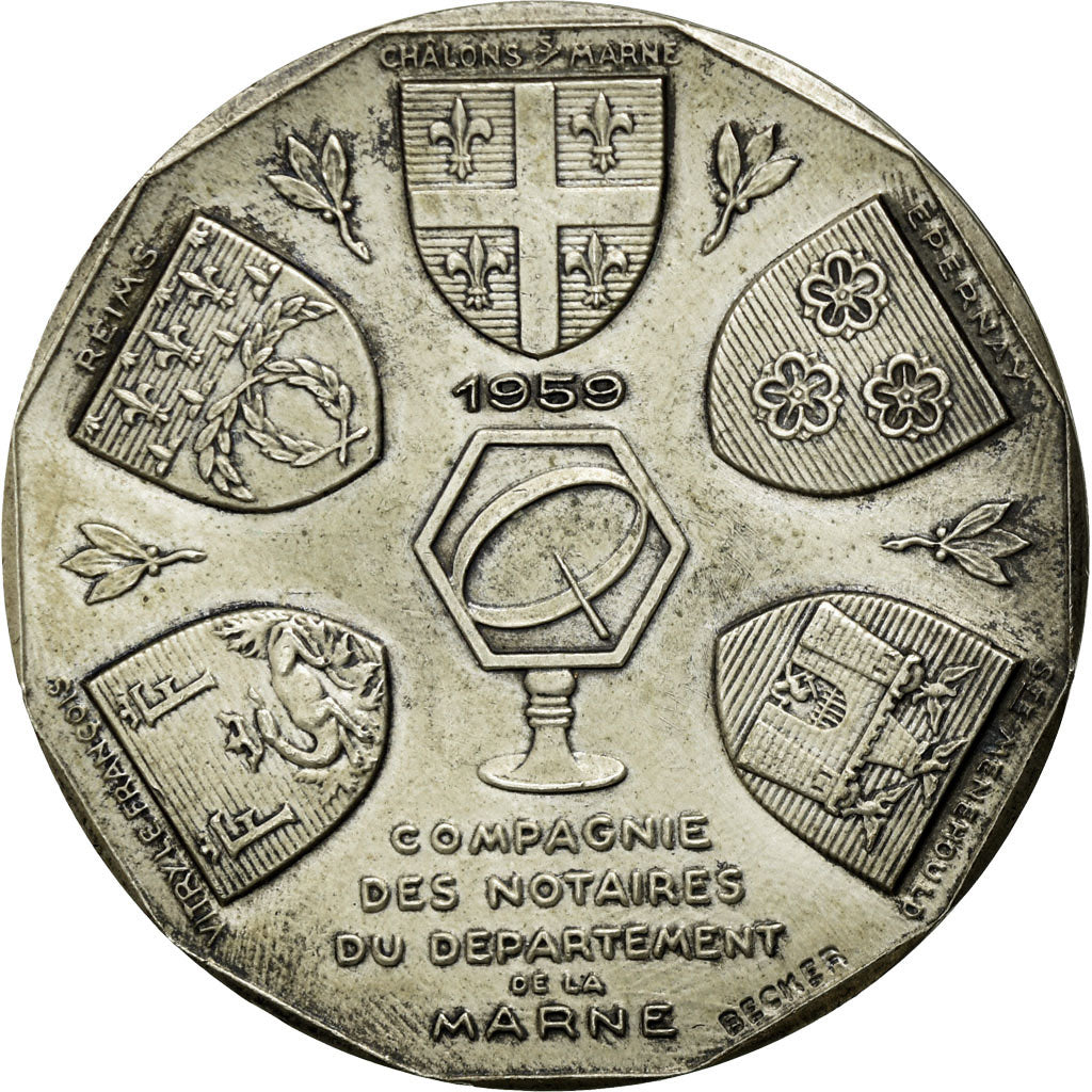 France, Jeton, Notaires du Département de la marne, 1959, Cochet, TTB+, Argent
