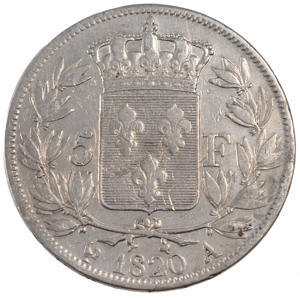 FRANCE, Louis XVIII, 5 Francs, 1820, Paris, KM #711.1, EF(40-45), Silver,...