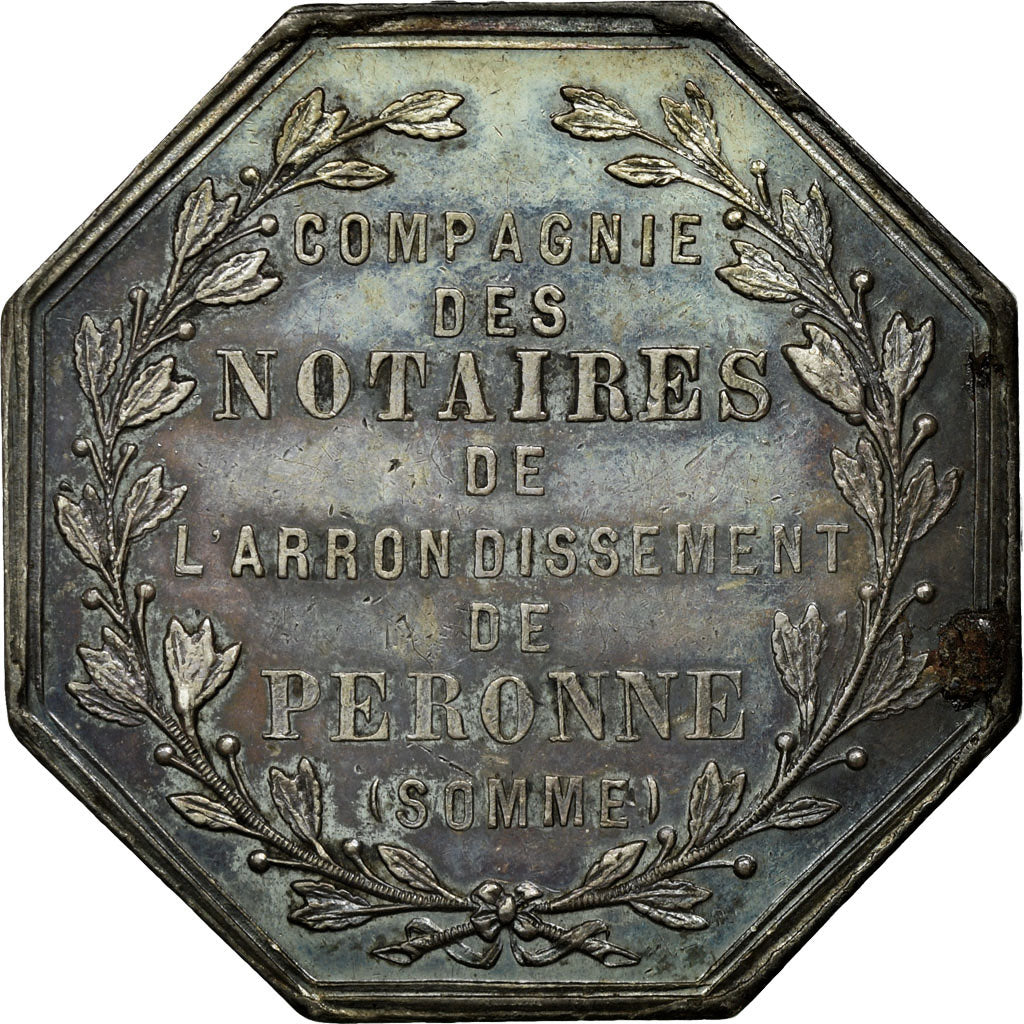 France, Jeton, Notaires de l'Arrondissement de Péronne, Somme, 1858, SUP
