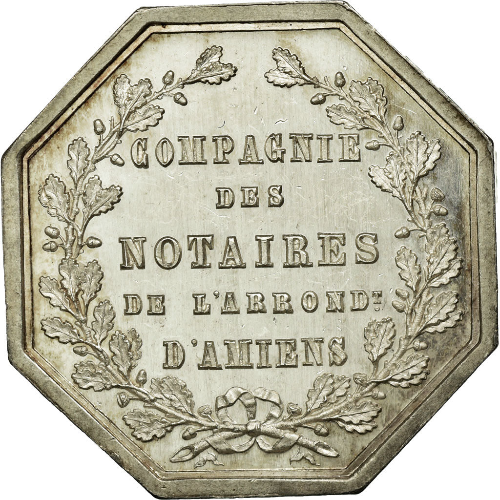 France, Token, Notaires de l'Arrondissement d'Amiens, 1854, MS(63), Silver