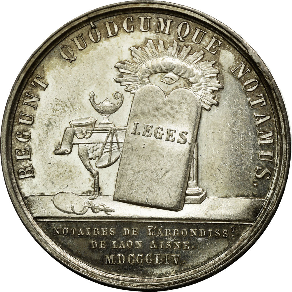 France, Token, Napoléon III, Notaires de Laon, 1854, Caqué, MS(60-62), Silver