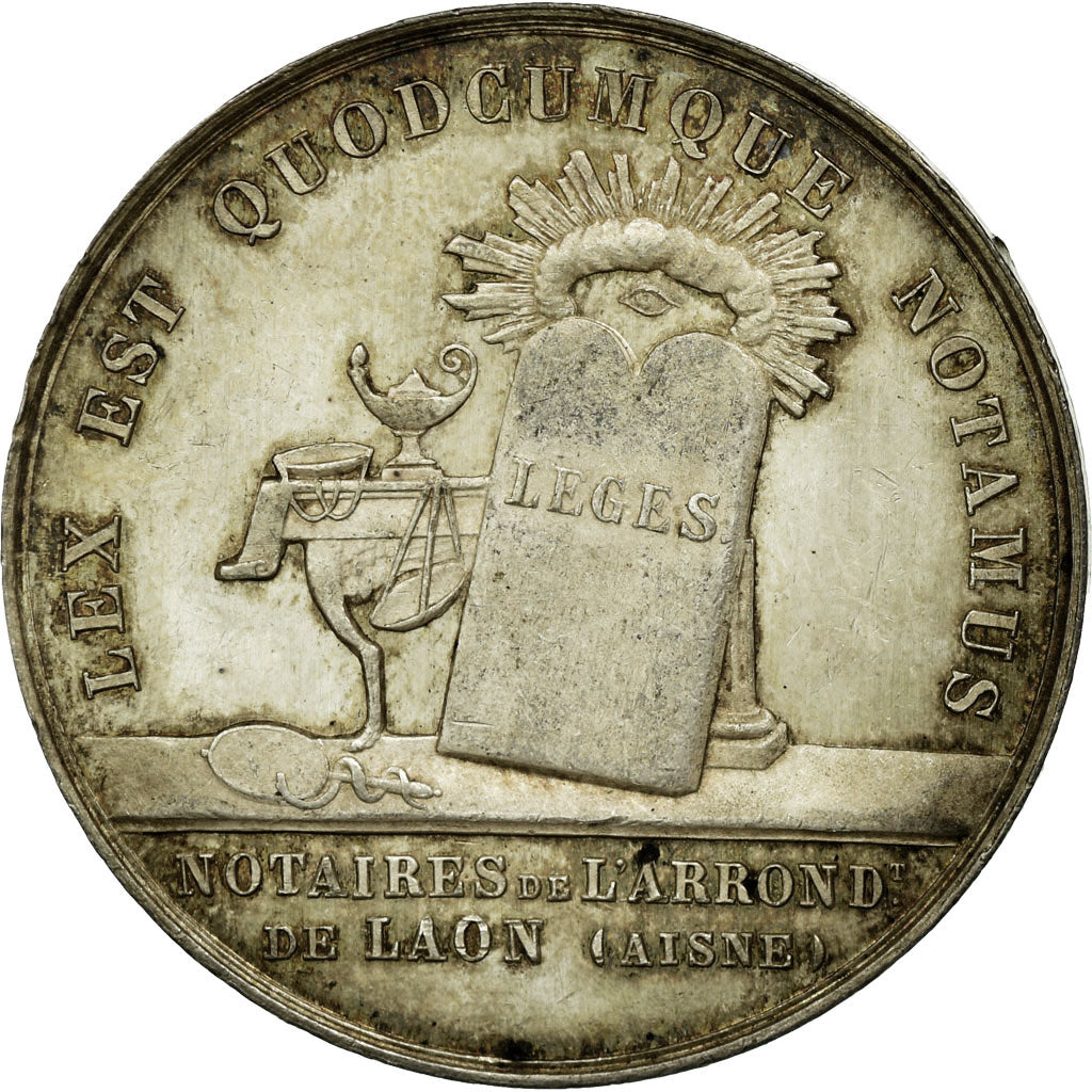 France, Token, Napoléon III, Notaires de Laon, 1854, Caqué, MS(60-62), Silver