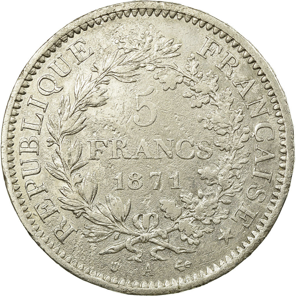Moneta, Francia, Hercule, 5 Francs, 1871, Paris, BB, Argento, Gadoury:744