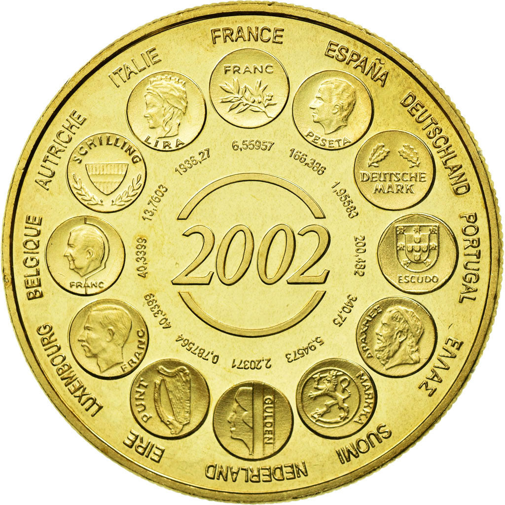 France, Medal, Naissance de l'Euro Fiduciaire, 2002, MS(64), Copper Gilt