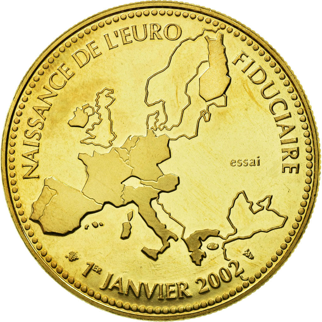 France, Medal, Naissance de l'Euro Fiduciaire, 2002, MS(64), Copper Gilt
