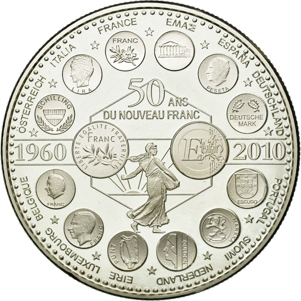 Francia, medalla, L'Europe des XXVII, 50 ans du nouveau Franc, 2010, SC+, Plata