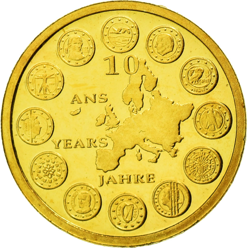 France, Medal, 10 ans de l'Euro, 2009, MS(65-70), Gold