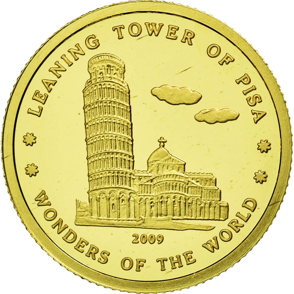 Italie, Médaille, Tour de Pise, 10 Won, 2009, FDC, Or