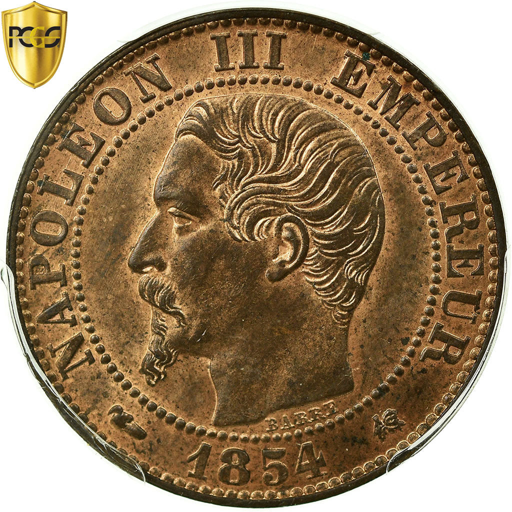 France, Napoleon III, 5 Centimes, 1854, Bordeaux, Bronze, PCGS, MS(64)