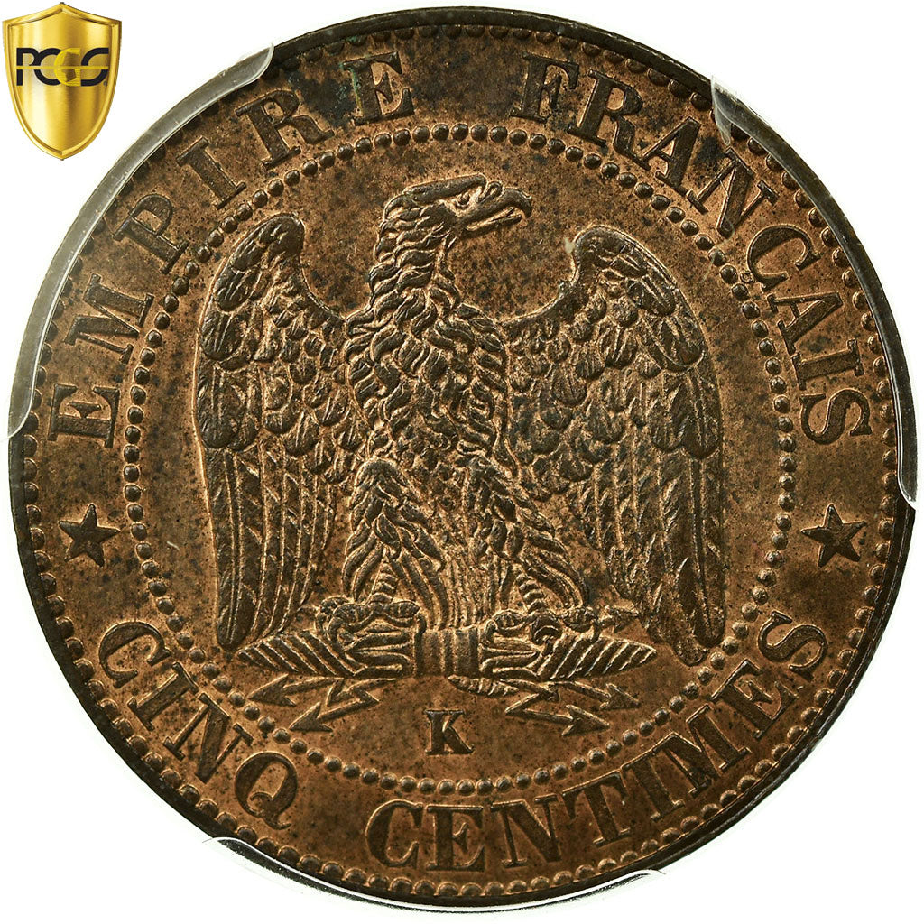 France, Napoleon III, 5 Centimes, 1854, Bordeaux, Bronze, PCGS, MS(64)