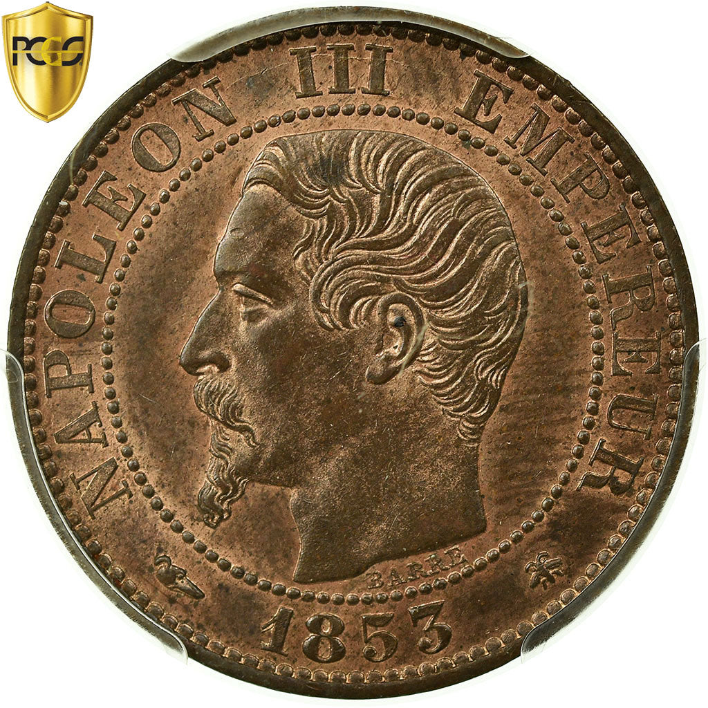 France, Napoleon III, 5 Centimes, 1853, Strasbourg, Bronze, PCGS, MS(63)
