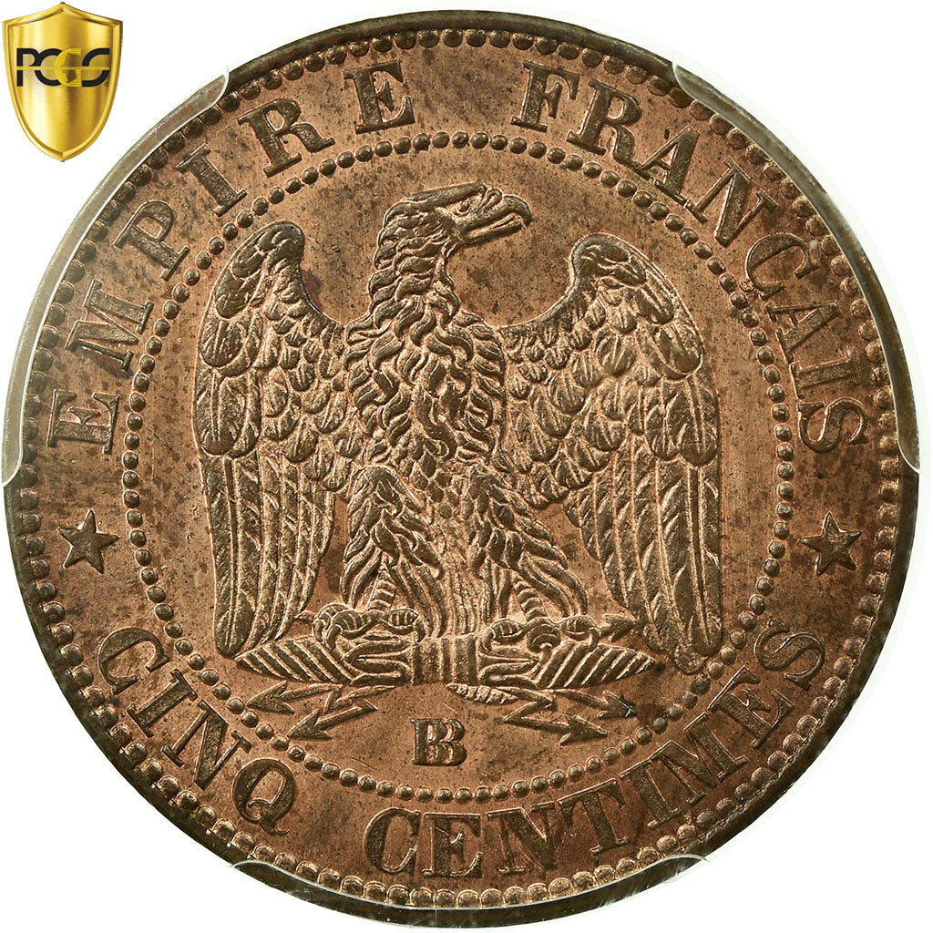 France, Napoleon III, 5 Centimes, 1853, Strasbourg, Bronze, PCGS, MS(63)