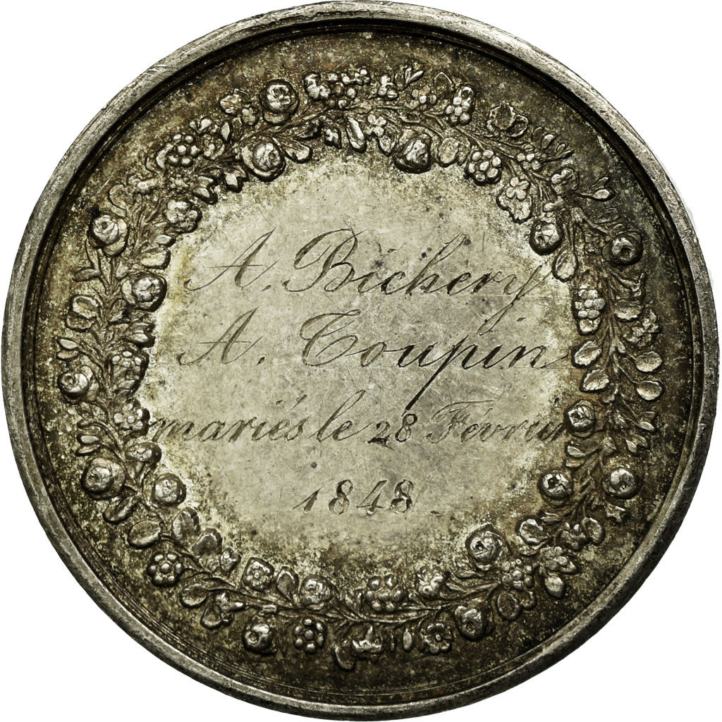 Francia, medalla, Religion, Mariage, Attribuée, 1848, Montagny, MBC+, Plata