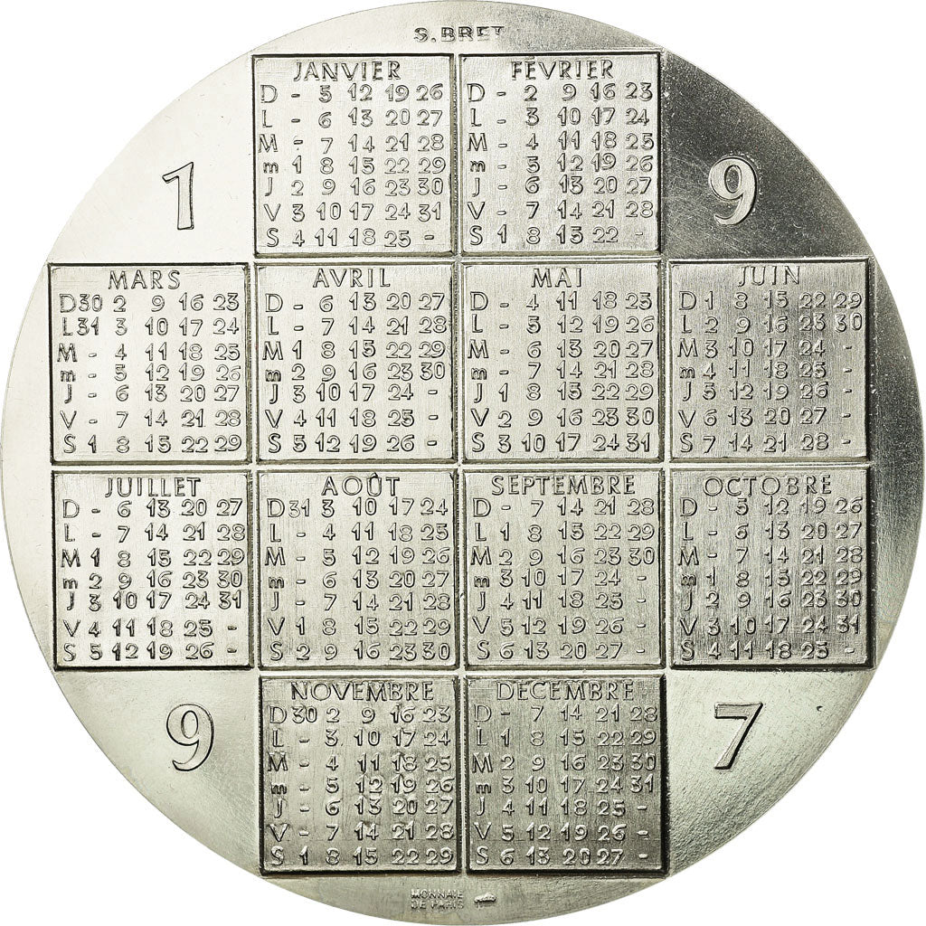 France, Medal, Médaille Calendrier, 1997, Bret, MS(65-70), Maillechort