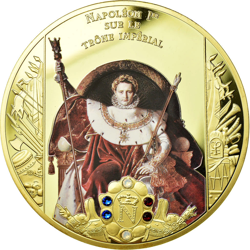 France, Médaille, Napoléon Ier sur le Trône Impérial, 2015, FDC, Copper Gilt